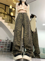 Retro Loose Straight Leopard Print Jeans