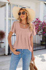 Solid Color Pleated Short Sleeve Loose T-shirt