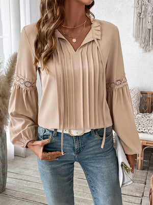 Solid Color Casual Lace-up V-neck Shirt