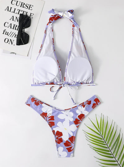 Split Swimsuit Printed Suspender Bikini