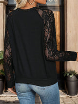 Lace Stitching Long Sleeve Black Shirt