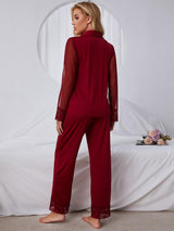 Lace Mesh Long-sleeved Trousers Pajamas Set