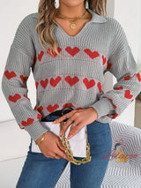 Leisure Lantern Sleeve Color Matching Love Heart Sweater