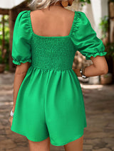 Square Neck Solid Color Short Sleeve Jumpsuit