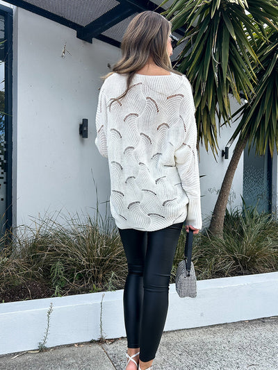 White Lace Stitching Medium Long Sweater