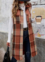 Sleeveless Lapel Jacket Long Plaid Vest