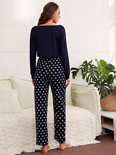 Long-sleeved Polka-dot Trousers Pajamas Suit