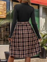 Stand-up Collar Slim Plaid Dress