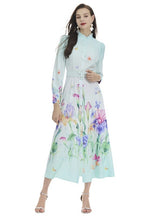 Lotus Leaf Lantern Sleeve Floral Print Dress