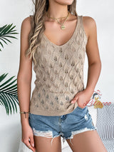 Solid Color V-neck Hollow Sleeveless Vest