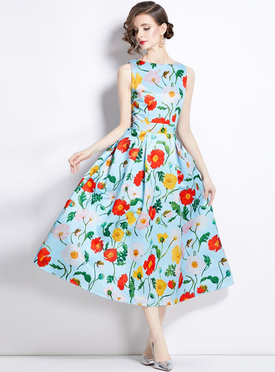 Retro Printed Sleeveless Slim Dress