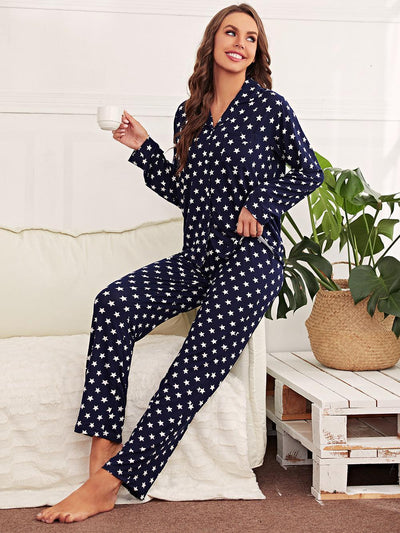 Star Print Top Long Sleeve Suit