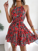 Leisure Flounced Floral Holiday Dress