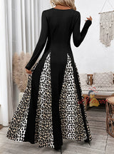 Leopard Print Contrast Long Sleeve Dress