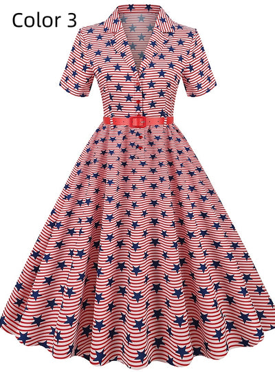 Flag Printed High Waist Retro Dress