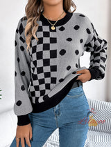 Leisure Contrast Polka Dot Lantern Sleeve Sweater