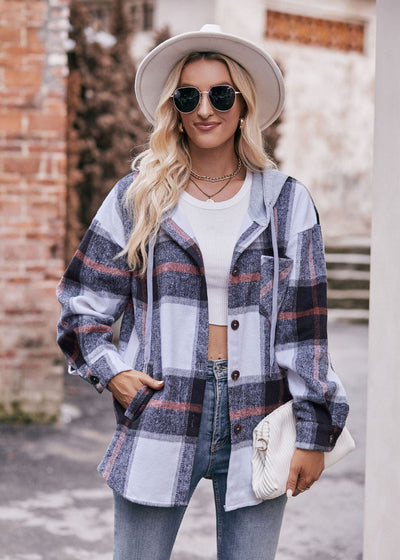 Fall/winter Hooded Casual Plaid Coat