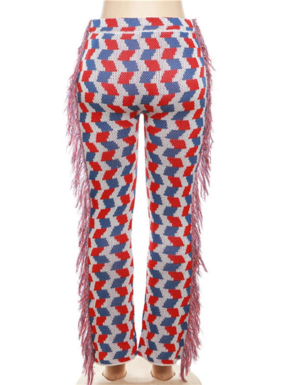 Leisure High Waist Tassels Slim Pants