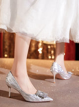 Diamond Sequins Pointed Thin Heel Wedding Shoes