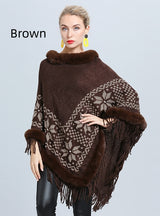 Flower Jacquard Fur Collar Fringed Shawl