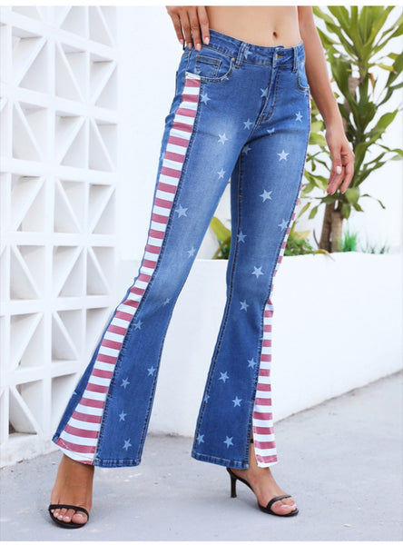 Colour Matching Striped Star Print Jeans