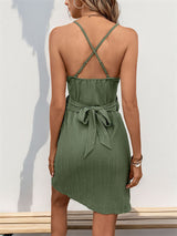 Solid Color V-neck Suspender Dress