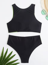 Color Matching Split Swimsuit High Waist Bikini