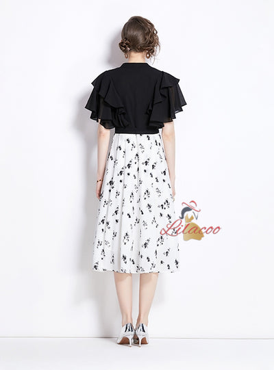 Women Summer Black Floral Dress