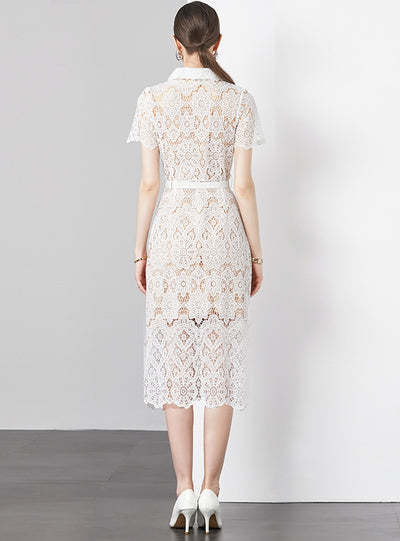 Retro Lace Short Sleeve Long Dress