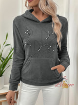 Women Casual Beaded Hoodie Top