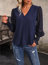 Long Sleeve V-neck Solid Color Shirt