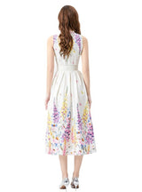 Ribbon Sleeveless Retro Print Dress