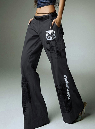 Graffiti Printed Low Waist Straight Pants