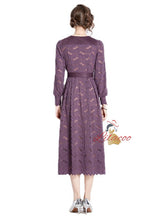 Purple Long Sleeve V-neck Lace Dress