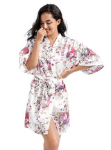 Loose Satin Silk Printed Short Nightgown