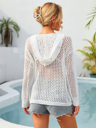 Hooded Printed Beach Holiday Long Sleeve Cover Up