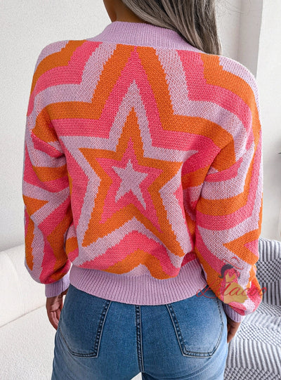 Fashion Contrast Star Long Sleeve Sweater