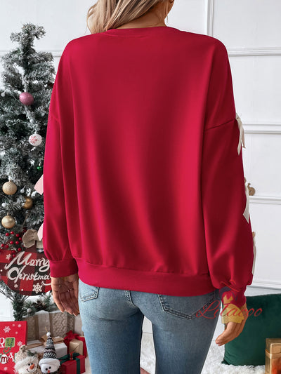 Round Neck Bow Red Christmas Top