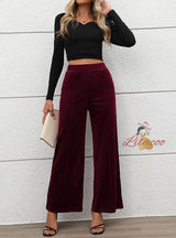 High Waist Velvet Wide-leg Pants