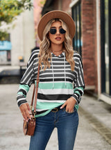 Geometric Stripe Printed Long Sleeve Hoodie Top