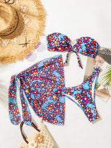 Flower Print Tube Top Sexy Three-piece Bikini