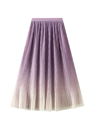 High Waist and Medium Length Gradient Mesh Skirt