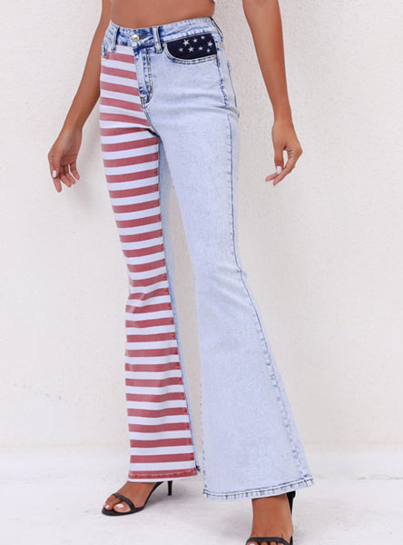 Women's Color Matching Striped Jeans