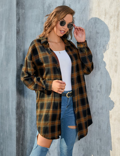 Long Sleeve Plaid Shirt Retro Coat