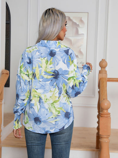 Printed Lantern Sleeve Long Sleeve Shirt