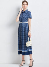 Pleated Shirt Collar Short Sleeve Dress