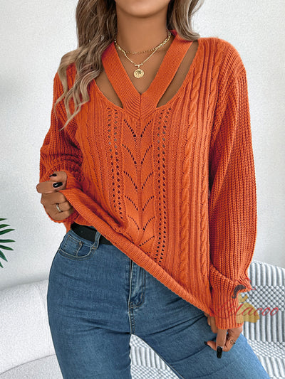 Leisure Hollow V-neck Twist Sweater