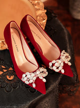 Red Thick Crystal Butterfly Wedding Shoes