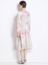 Halo-dyed Lantern Sleeve V-neck Dress