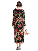 Three-dimensional Flower Split Slim Print Dress